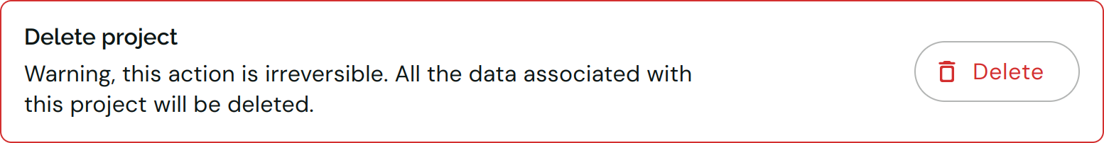A screenshot of the delete project section