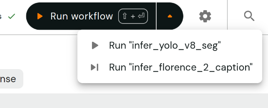 The menu allowing to select until which algorithm to run the workflow